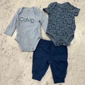 Calvin Klein CK Long Sleeve Short Sleeve Bodysuit Pants Matching Set 0-3M Baby